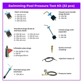 Pool pressure test kit – 32pcs leak detection set | Fluotracking